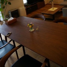 Mahogany Dining Table & Four (4) Leather-Seated Mahogany Chairs (From Japan)