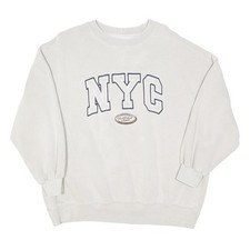PULL BEAR Womens White NYC Crew Neck XS Cotton Blend Sweatshirt Casual