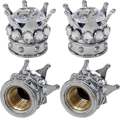 4 PCS Tire Valve Stem Caps, Bling Tire Stem Cap Covers with Rubb Color: Silver