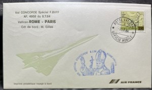 Concorde First Flight Postal Cover Rome Vatican - Paris 1984 With COA