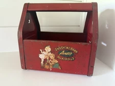 Vintage 1950s Amsco Shu Shine Bank for Kiddies Red Metal Box Toy Shoe Shine Box