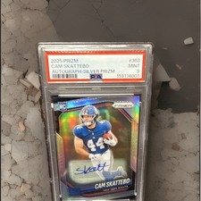 Panini 2025 Prizm Rookies Cam Skattebo #363 Silver Prizm Auto PSA 9