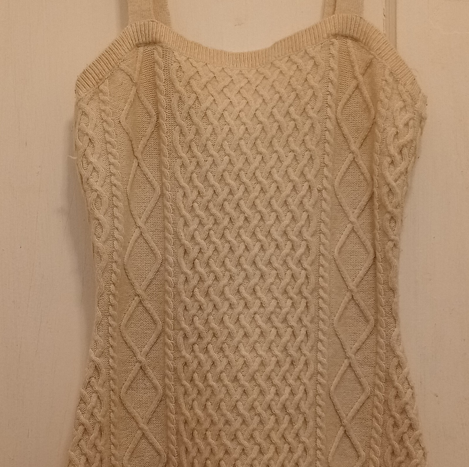 H&M Ivory Cable Knit Sleeveless Pullover Sweater Dress Square Neck Size M