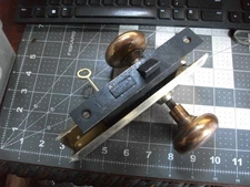 Vintage Unbranded Iron/Brass Mortise Lock 5/8"x13/16" FaceplateWIth side plates