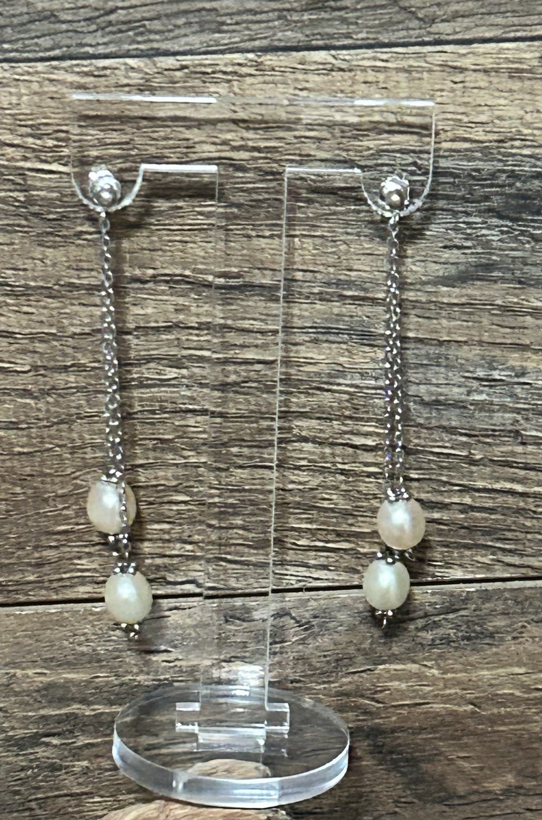 Sterling Silver Pearl Beaded Dangle Earrings 2 .5” Long , 4.0 G Marked 925.