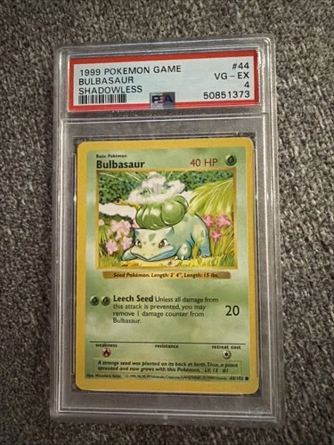Pokémon TCG Bulbasaur Shadowless Card 44/102 1999 Base Set PSA 4