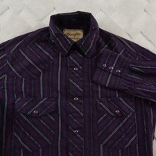 Wrangler Pearl Snap Shirt Mens Small Western Cowboy Metallic Thread Striped