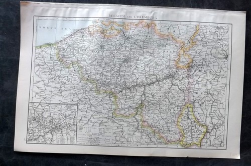 Times Atlas 1895 Antique Map. Belgium and Luxemburg