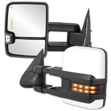 White Power Heated Towing Mirrors Compatible for Chevy Dotted Light 2007-2013