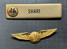 Vintage American Airlines Flight Attendant stewardess METAL WINGS & NAME TAG Pin