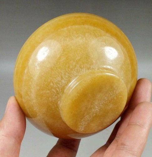4.2" Beautiful Chinese Yellow Jade Hand Carved Topaz Bowl Jade Cup Ornament - Picture 4 of 4