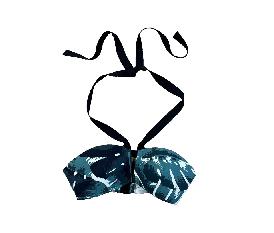 Huit8 Paris Bikini Top Bandeau Halter Black Green Size 32B Small $120 Palm Print - Image 2 of 4