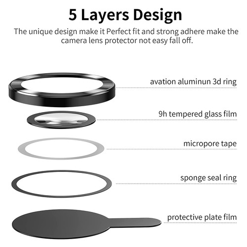 For iPhone 13 14 15 /16 Pro Max Metal Ring Camera Lens Protector Tempered Glass - Picture 20 of 51