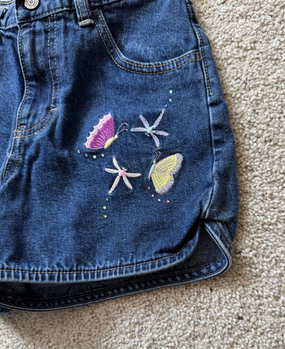 GAP Y2K Vintage 8 Jean Shorts Embroidered Butterflies Dragonflies Cotton Denim - Picture 3 of 10