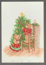 MERRY CHRISTMAS Teddy Bears Decorating Tree 7x10" Greeting Card Art 5172