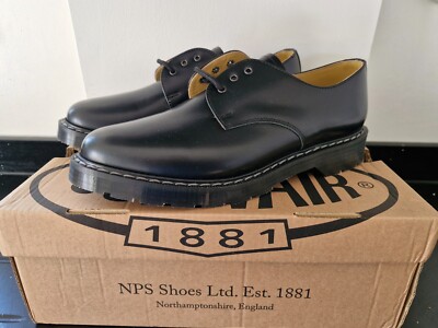 NPS SOLOVAIR schwarz Hochglanz Leder 3 Augen Derby Schuhgröße 8 1/2