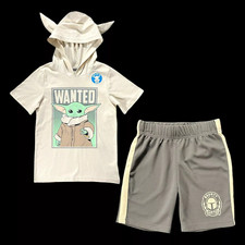 Star Wars Baby Yoda Little Boys Hoodie Tee  Shorts Set Size 5 Gray 2pc Outfit