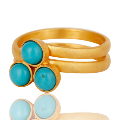 Triple Stone Ring - Three Band Ring - Stacking Ring - Gold Tone Multi Band Ring