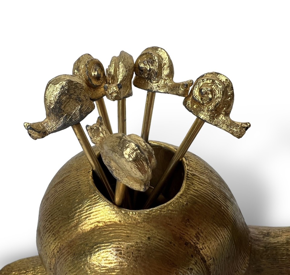 Vintage MCM Gold ESCARGOT SNAIL Cocktail Serving Hors D’Oeuvre Holder W