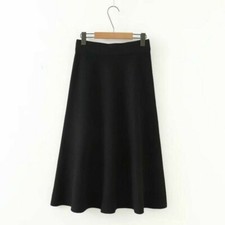 Women Midi Knit Skirt Vintage Winter Elastic Waist Flared Chunky Dress Warm New