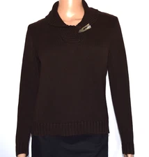 LAUREN RALPH LAUREN Brown Toggle Closure Shawl Collar Sweater Size PM