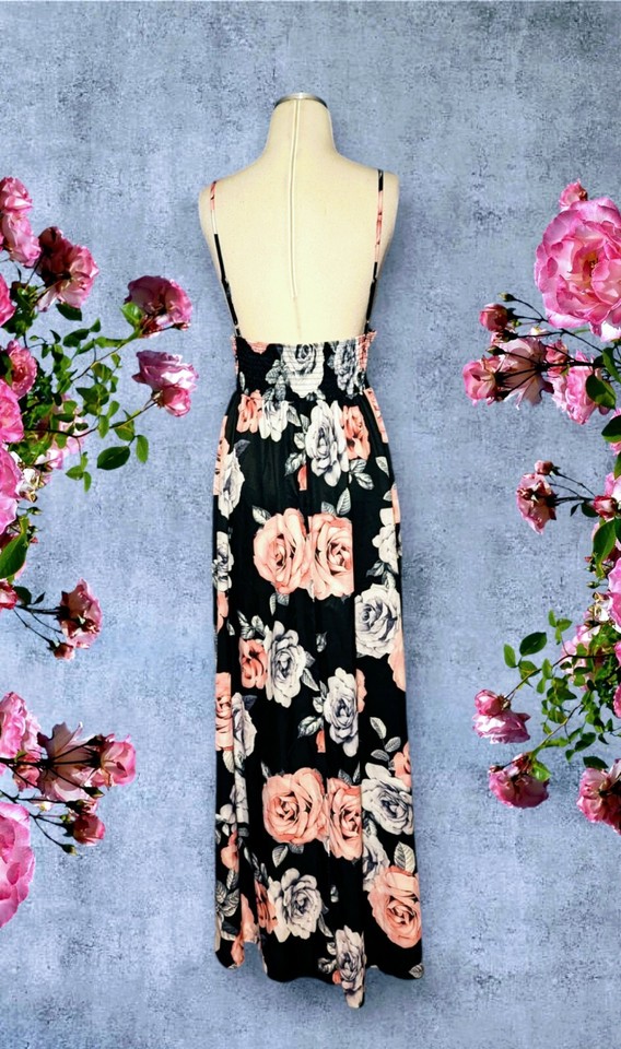 SHEIN CURVE Black Gray Pink ROSES Dress FLORAL High-Low Hem Women's ...