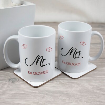 Personalisiertes Set Herr und Frau Est. Hochzeitstassen Hochzeitsgeschenk 
