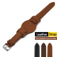 Leather Watch Strap Bund 18mm 20mm 22mm Military Mens Leather Cuff Watchband