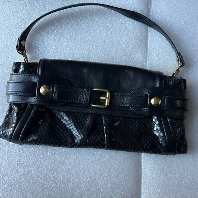 KOOBA BLACK LEATHER BUCKLE CLUTCH FLAP BAG