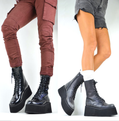 DAMENSCHUHE STAR ROCK WORKER BOOTS OUTDOOR PLATEAU STIEFELETTEN SCHNÜRSENKEL