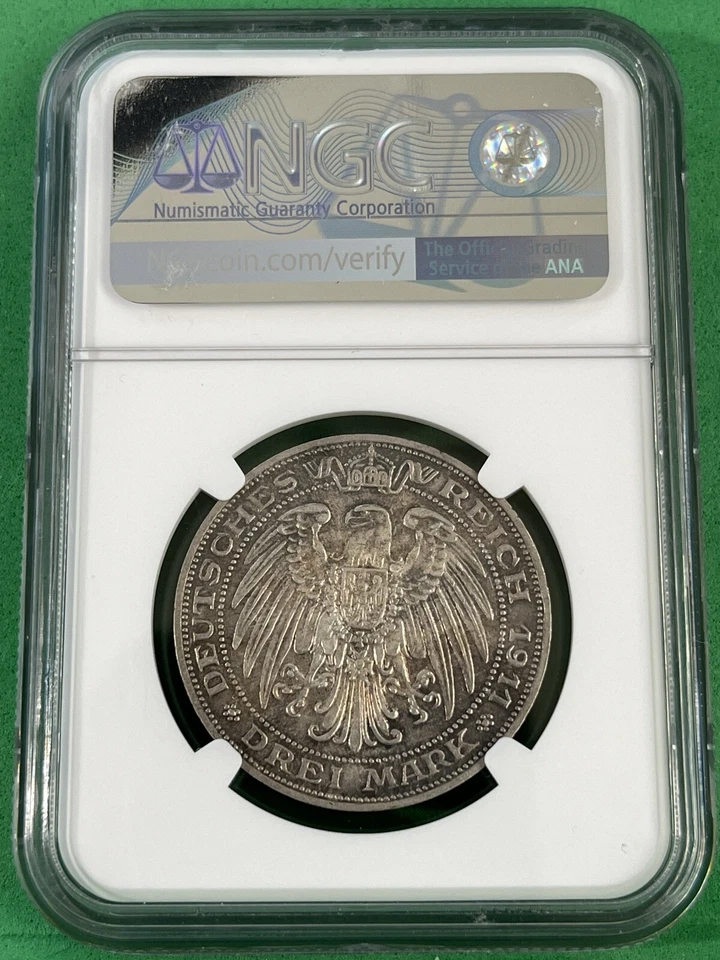 1911 A Germany 3M Prussia Breslau University NGC AU 58 Rare Foreign Toned - Image 2 of 2