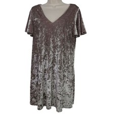 Caramela Velour V-Neck A-Line Shift Dress Women Size M Short Flutter Sleeve 