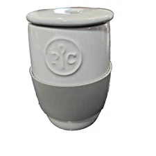 Pampered Chef Egg Cooker Ceramic Microwave With Lid & Silicone Sleeve White 1529