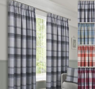 Braemar Kunstwolle Kariert Tartan Bleistift Plissee Gefütterte Vorhänge - 2 Farben