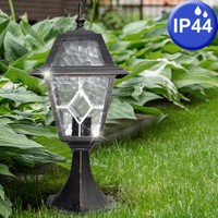 AußEn Sockel Steh Stand Lampe Leuchte Beleuchtung Garten Veranda Schwarz-Gold