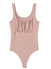 Pink Square Neck Ruched Thong Bodysuit