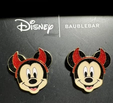 New Disney x Baublebar Mickey Mouse Devil Horns Halloween Stud Earrings Sparkle