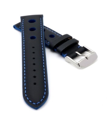 Rallye Kalbsleder Uhrenarmband Modell Drift schwarz-blau 22 mm