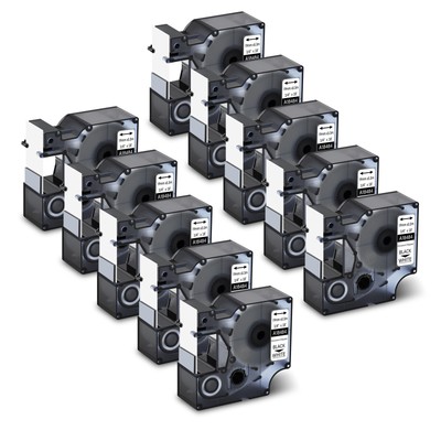 10PK Black on White Polyester Label Tape 18484 for Dymo Rhino 5200 3000  3/4''