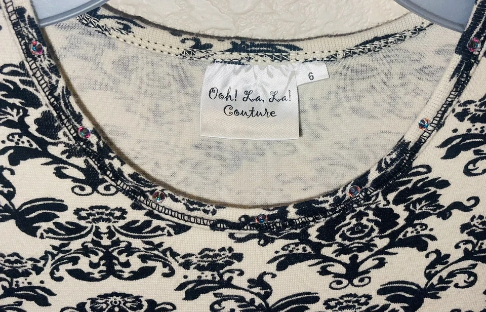 ooh la la couture Girls black/ivory Tulle Twirly Skirt LS Holiday dress Sz 6 - Image 2 of 3