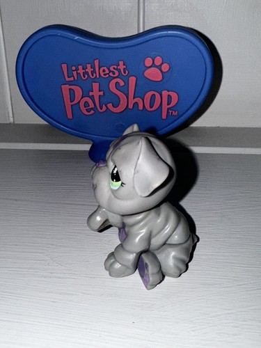 Authentic Littlest Pet Shop LPS #916 Gray & Purple Bulldog with Green Eyes EUC - Picture 2 of 6