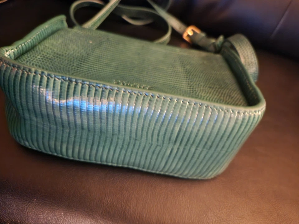 Bolso Bandolera de Hombro LOEFFLER RANDALL Lagarto Verde Cuero Repujado Cartera  Foto 2 de 4