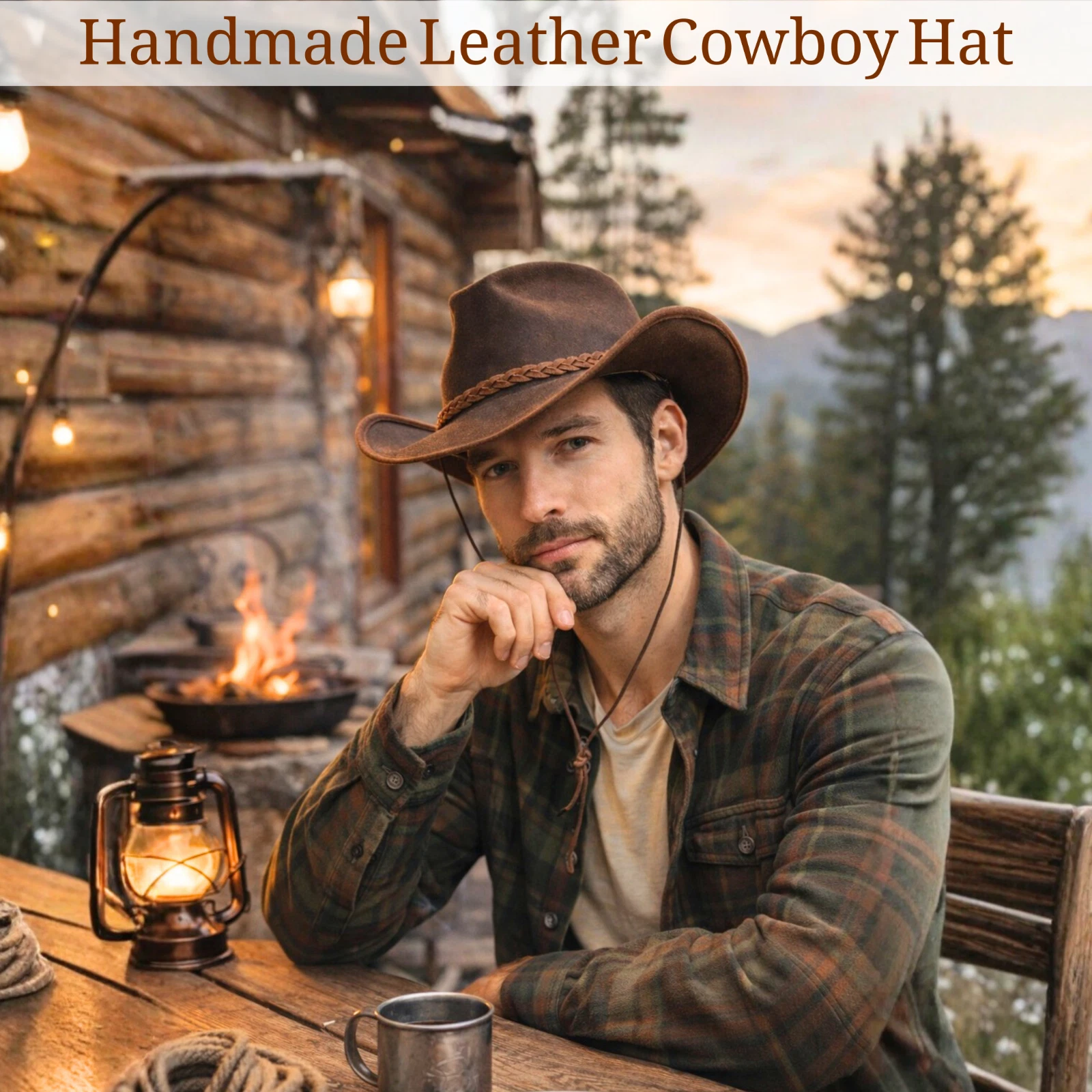 100% Real leather Cowboy Hat Brown Handmade Australian Western Style Cowgirl Hat