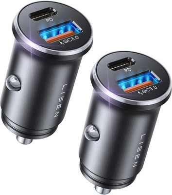 LISEN 2-Pack Zigarettenanzünder USB C Auto Ladegerät - 54W Metall PD&QC3.0 KFZ L