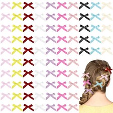 100Pcs Mini Bow Hair Clips Cute Hair Accessories Ribbon Bow Barrettes Pins No...