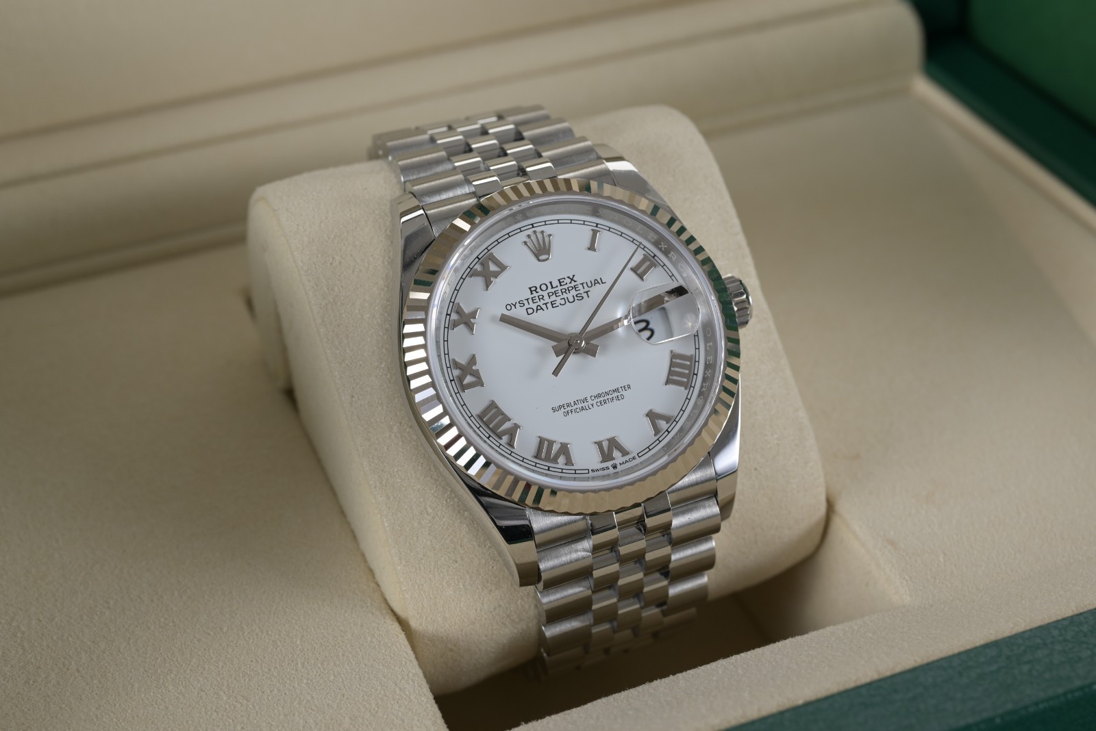 2025 MINT Rolex Datejust 126234 White Roman Jubilee Fluted Bezel 36mm Watch B+P image 3