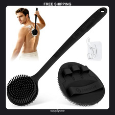 Silicone Back Scrubber and Bath Glove Set 2-Piece Exfoliating Body Brush Black