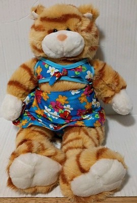 Vintage Build a Bear BAB Orange Striped Tabby Cat 1997 With Floral Bikini Outfit