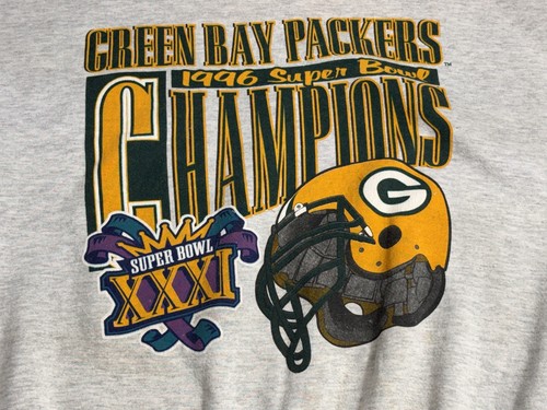 Felpa Vintage Green Bay Packers Linea Gesso 2XL XL Grigio 96 Super Bowl Champions - Foto 2 di 8