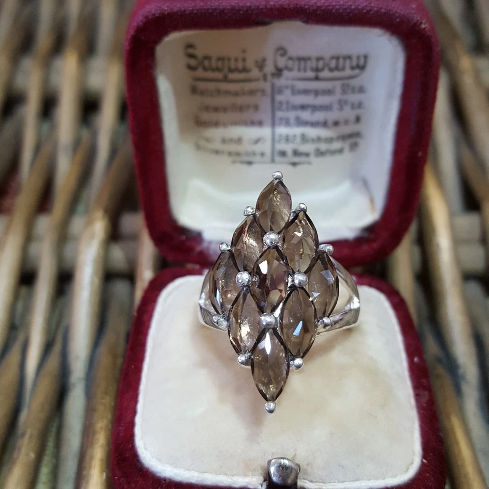 Anillo de Plata de Ley 925, Anillo de Cuarzo Ahumado Natural, Talla M.5 EE. UU. 6.5, Sello Foto 3 de 4